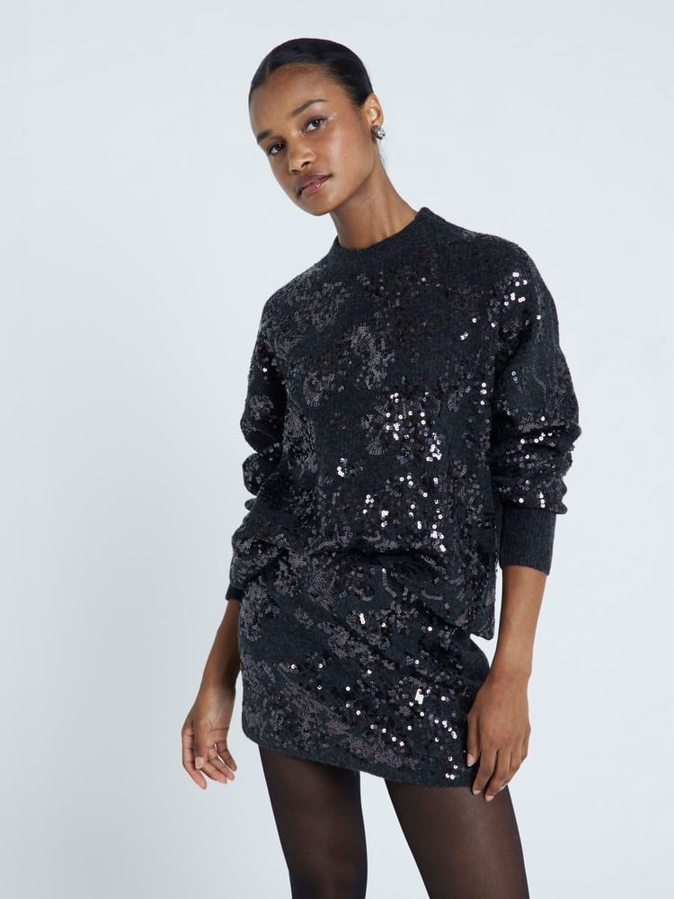 River Island Grey Embellished Sequin Jumper - Image 2 of 4 River Island Grey Embellished Sequin Jumper - Image 2 of 4