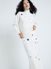 River Island Cream Sequin Knitted Midi Skirt - Image 1 of 4