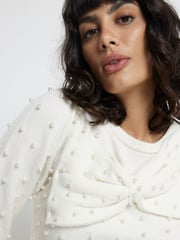 River Island Cream Bow Pearl Crew Neck Jumper - Image 4 of 6
