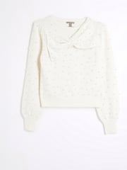 River Island Cream Bow Pearl Crew Neck Jumper - Image 5 of 6