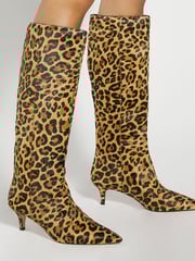 Dune London Animal Standard Fit Smooth Kitten Heel Point Knee-High Boots - Image 1 of 6