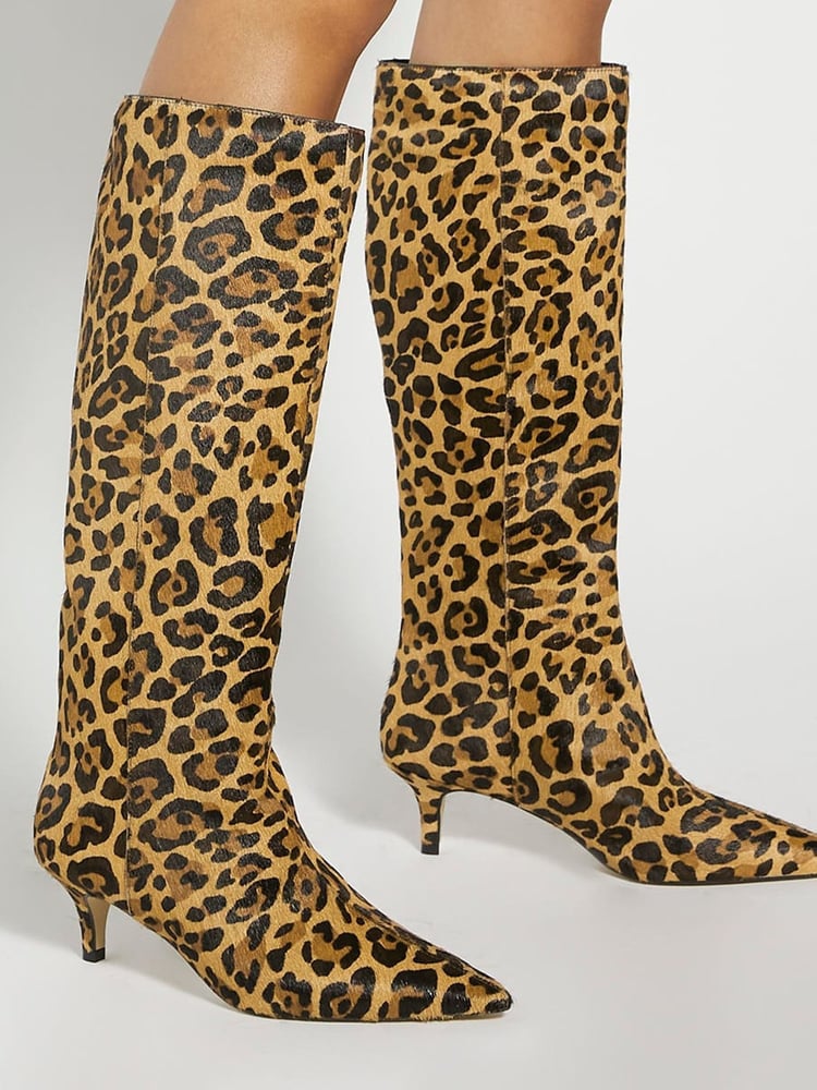 Dune London Animal Standard Fit Smooth Kitten Heel Point Knee-High Boots - Image 1 of 6
