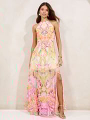 Lipsy Pink Petite Printed Halter Chiffon Sleeveless Maxi Dress - Image 1 of 5