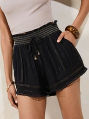 Lipsy Black Metallic Beach Shorts with Pom Trim - Image 1 of 4