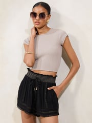 Lipsy Black Metallic Beach Shorts with Pom Trim - Image 3 of 4