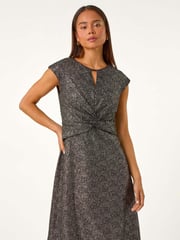 Roman Metallic Petite Shimmer Knot Waist Keyhole Dress - Image 1 of 6