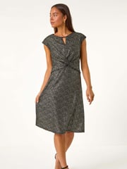 Roman Metallic Petite Shimmer Knot Waist Keyhole Dress - Image 3 of 6