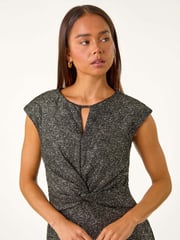 Roman Metallic Petite Shimmer Knot Waist Keyhole Dress - Image 5 of 6