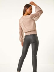 Roman Pink Petite Crinkle Keyhole Shimmer Top - Image 3 of 5