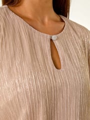 Roman Pink Petite Crinkle Keyhole Shimmer Top - Image 5 of 5