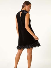 Roman Black Petite Velvet Feather Hem Dress - Image 4 of 6