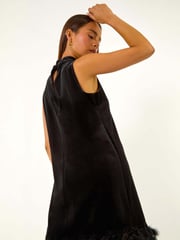 Roman Black Petite Velvet Feather Hem Dress - Image 5 of 6