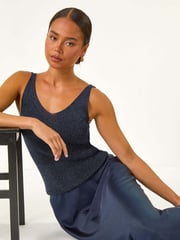 Roman Blue Petite Satin Bias Cut Skirt - Image 1 of 5