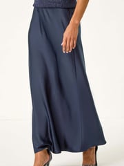 Roman Blue Petite Satin Bias Cut Skirt - Image 4 of 5