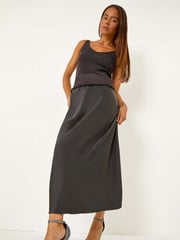 Roman Black Petite Satin Bias Cut Skirt - Image 1 of 4