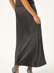 Roman Black Petite Satin Bias Cut Skirt - Image 3 of 4