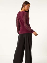 Roman Red Petite Jacquard Contrast V-Neck Wrap Top - Image 3 of 5