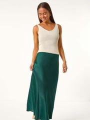 Roman Green Petite Satin Bias Cut Skirt - Image 4 of 7