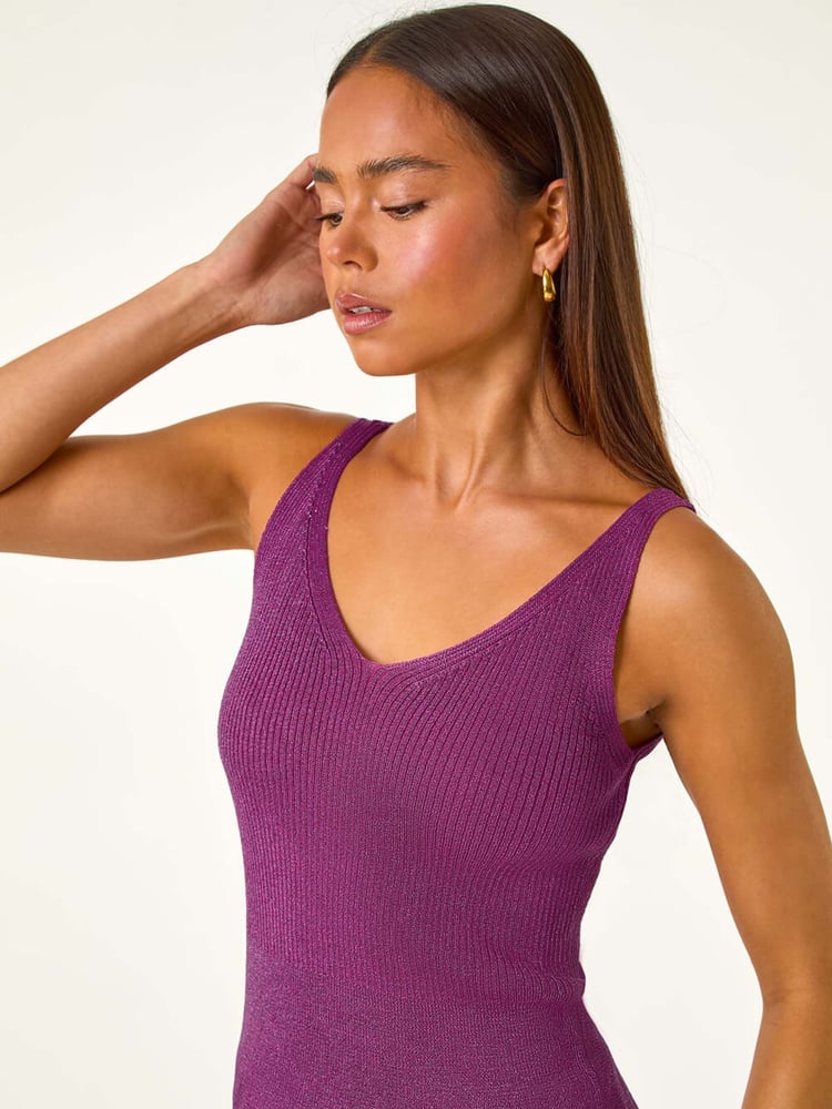 Roman Pink Ribbed Shimmer Knit Vest - Image 1 of 5