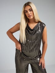 Yours Curve Gold Limited Cowl Neck Vest - Image 1 of 5