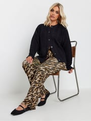 Yours Curve Brown Limited Leopard Flare Trousers - Image 1 of 6