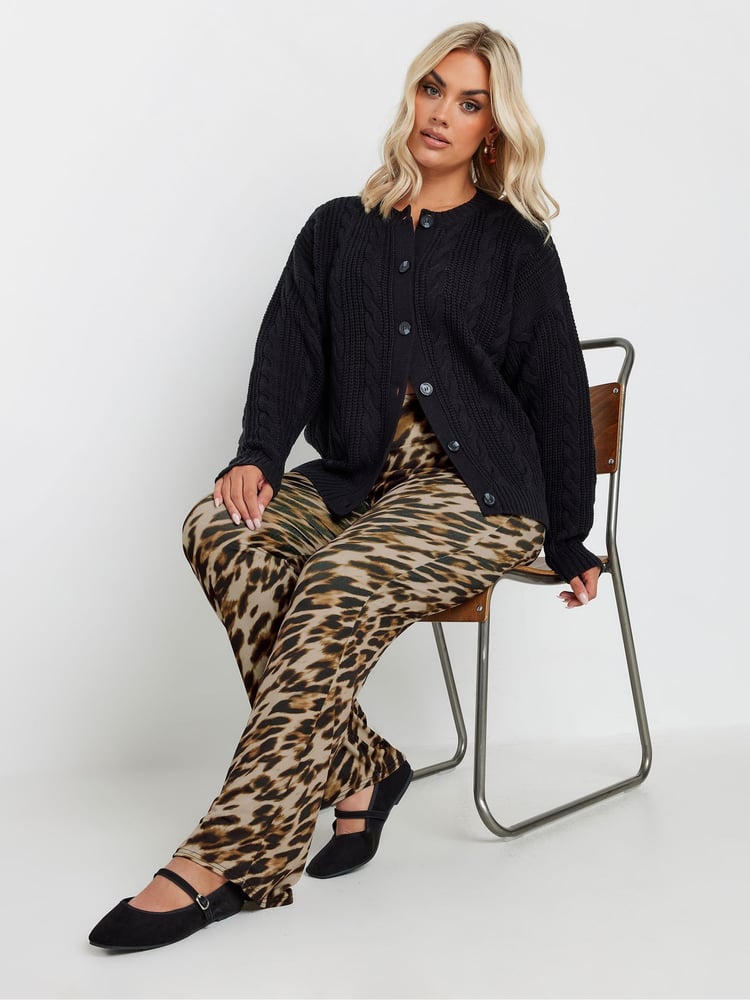 Yours Curve Brown Limited Leopard Flare Trousers - Image 1 of 6