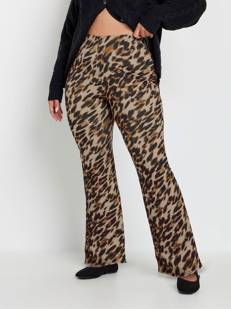 Yours Curve Brown Limited Leopard Flare Trousers - Image 2 of 6 Yours Curve Brown Limited Leopard Flare Trousers - Image 2 of 6