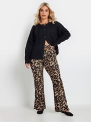 Yours Curve Brown Limited Leopard Flare Trousers - Image 4 of 6