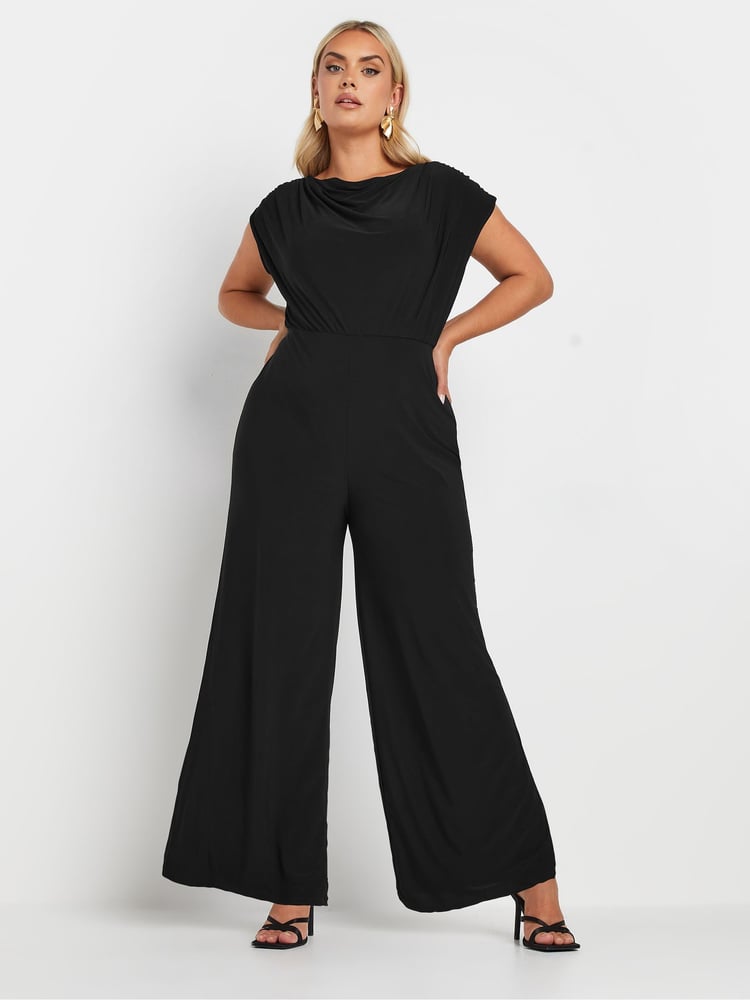 Yours Curve Black Limited Drape Cowl Neck Jumpsuit - Image 1 of 5