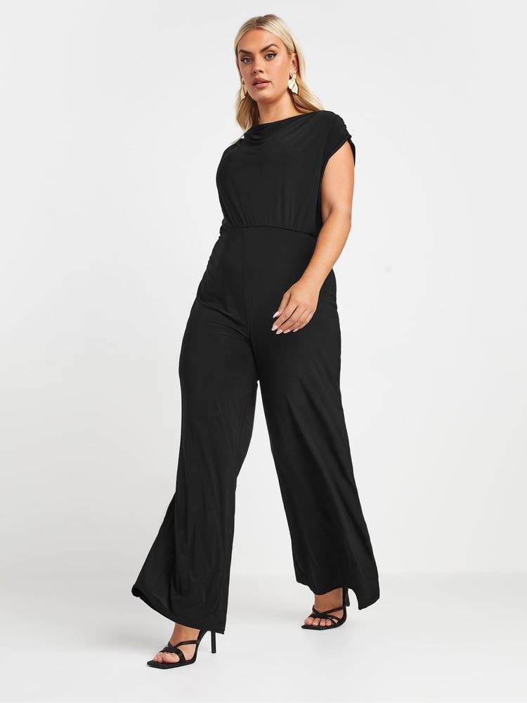 Yours Curve Black Limited Drape Cowl Neck Jumpsuit - Image 2 of 5