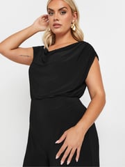 Yours Curve Black Limited Drape Cowl Neck Jumpsuit - Image 4 of 5