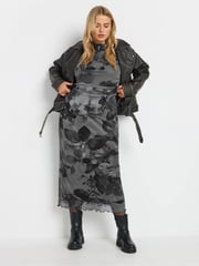 Yours Curve Grey Limited Floral Mesh Dress - Image 3 of 6
