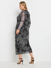 Yours Curve Grey Limited Floral Mesh Dress - Image 4 of 6