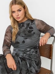 Yours Curve Grey Limited Floral Mesh Dress - Image 5 of 6
