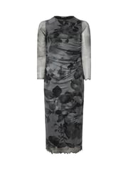 Yours Curve Grey Limited Floral Mesh Dress - Image 6 of 6