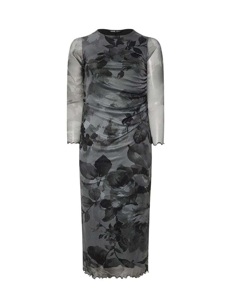 Yours Curve Grey Limited Floral Mesh Dress - Image 6 of 6