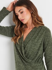 Long Tall Sally Green Wrap Print Soft Touch Top - Image 2 of 5