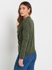 Long Tall Sally Green Wrap Print Soft Touch Top - Image 3 of 5