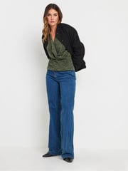 Long Tall Sally Green Wrap Print Soft Touch Top - Image 4 of 5