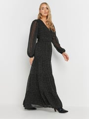 Long Tall Sally Black Chiffon Spot Tiered Maxi Dress - Image 1 of 5