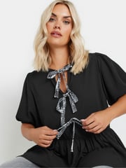 Yours Curve Black Limited Snake Print Bow Top - Image 5 of 6