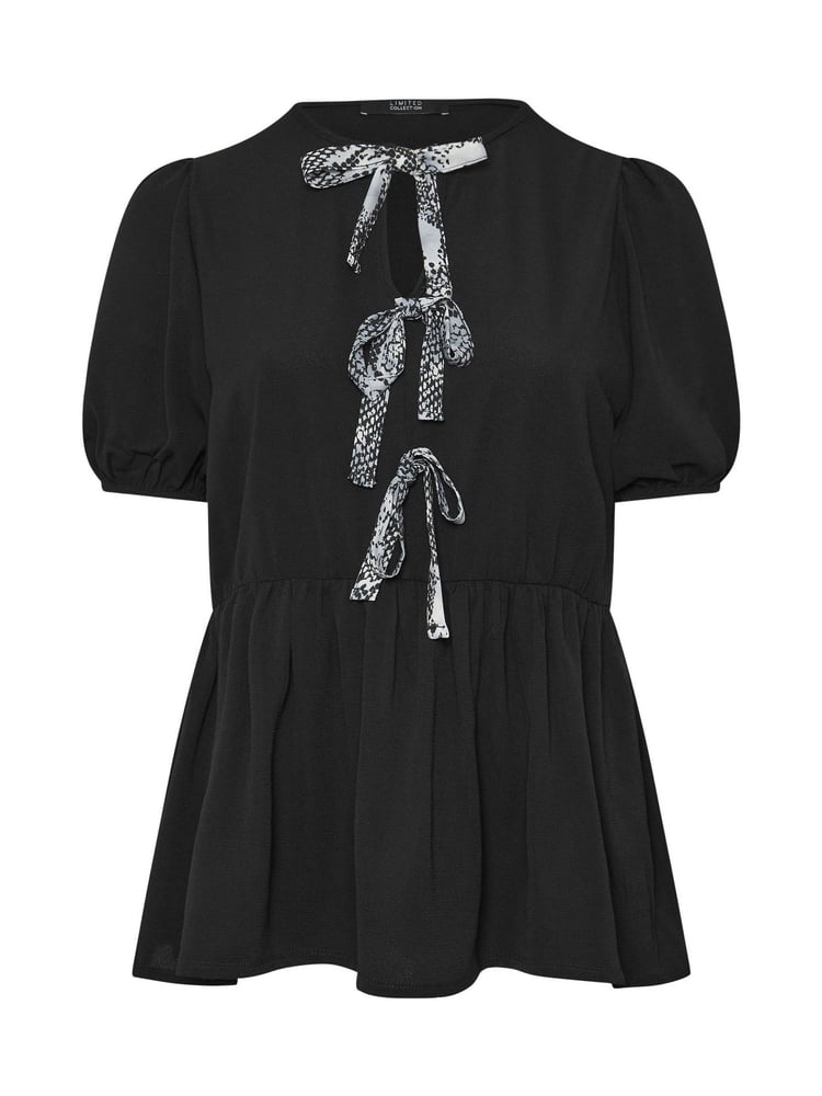 Yours Curve Black Limited Snake Print Bow Top - Image 6 of 6