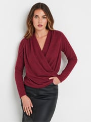 Long Tall Sally Red Wrap Print Soft Touch Top - Image 1 of 5