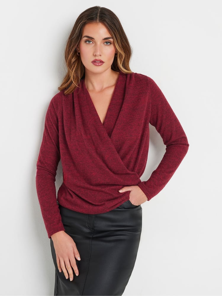 Long Tall Sally Red Wrap Print Soft Touch Top - Image 1 of 5