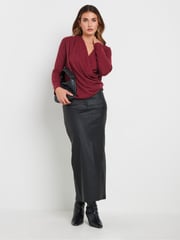 Long Tall Sally Red Wrap Print Soft Touch Top - Image 2 of 5