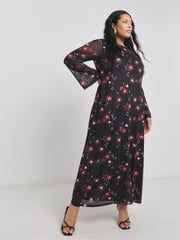 Simply Be Black Long Sleeves Mesh Maxi Dress - Image 1 of 4