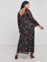 Simply Be Black Long Sleeves Mesh Maxi Dress - Image 2 of 4