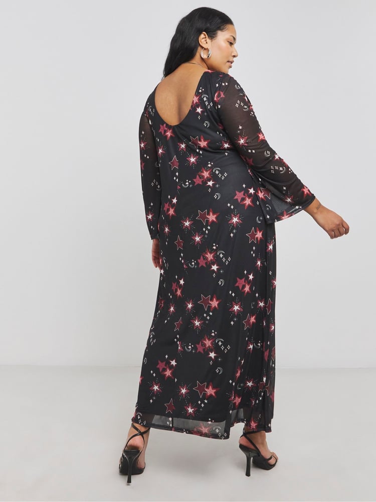 Simply Be Black Long Sleeves Mesh Maxi Dress - Image 2 of 4