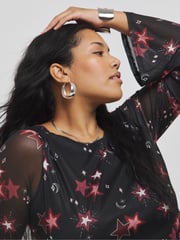 Simply Be Black Long Sleeves Mesh Maxi Dress - Image 4 of 4