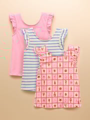 Joules Butterfly Pink Frill Sleeve Vest Three Pack - Image 1 of 10